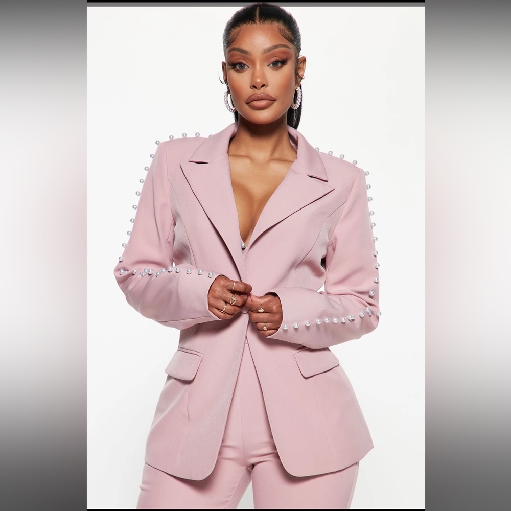 Fashion Nova - Pamela Pearl 3 piece Blazer Pant Set - Blush (size Large)